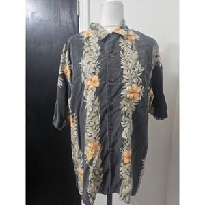 Tommy Bahama silk Hawaiian shirt preowned size large gray with orange